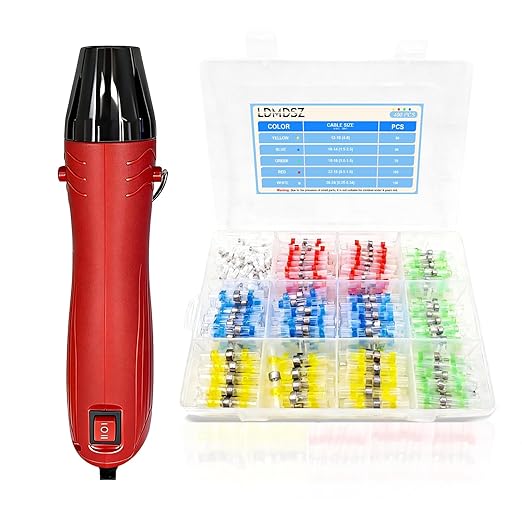 400PCS Solder Seal Wire Connectors Kit with Dual Temp Heat Gun, Heat Shrink Solder Butt Connectors Waterproof Electrical Terminals for Automotive Marine Boat RV Wiring Repair (400, RED)