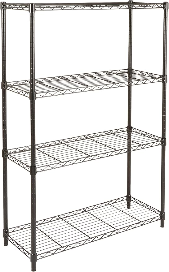 AmazonBasics 4-Shelf Adjustable, Heavy Duty Storage Shelving Unit, Black (36L x 14W x 54H) & 3-Shelf Adjustable, Heavy Duty Storage Shelving Unit, Black (23.3L x 13.4W x 30H)