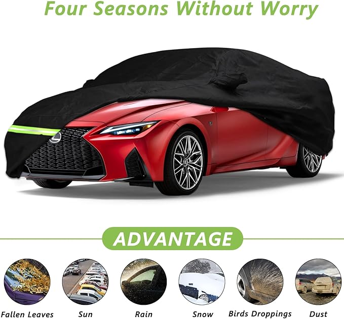 Yixin Waterproof Car Cover for 2005-2026 Lexus is IS200 IS200t IS250 IS250C IS300 IS350 IS350C ISF Sport Car Cover Custom Fit 100% Waterproof Windproof Strap & Single Door Zipper Up to 188'' L（Black）