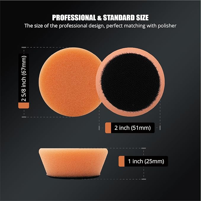 SPTA Orange T40 Orange Medium-Cut Polishing Pads, 5Pcs 2inch/50mm Sponge Polishing Buffing Pads, Car Foam Detail Polishing Pad Kit for Car Detail Polishing, Small Area Polishing -FPTSS2O