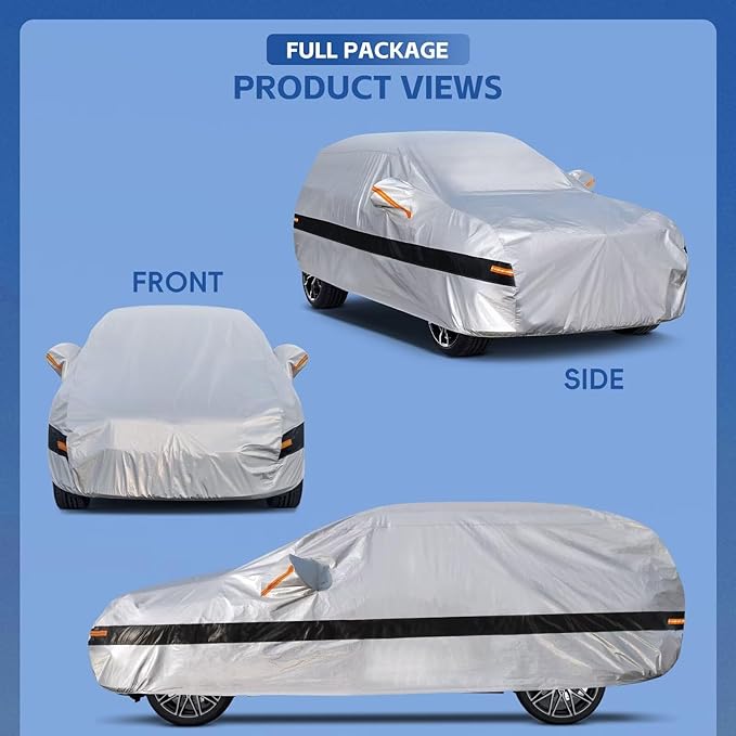 10 Layers SUV Car Cover Custom Fit for Toyota FJ Cruiser (2006-2017), Waterproof All Weather for Automobiles, Outdoor Full Cover Sun Dust Rain Protection with Cotton. Silver
