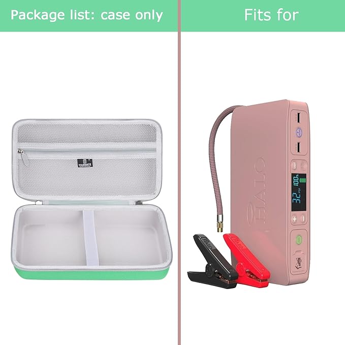 Tourmate Hard Case for Halo Bolt Air+ 55500mAh/58830 mWh/44400 mWh Portable Emergency Power, Travel Case for HALO Bolt Compact Portable - Vehicle Jump Starter with Air Compressor (Box Only) (Green)