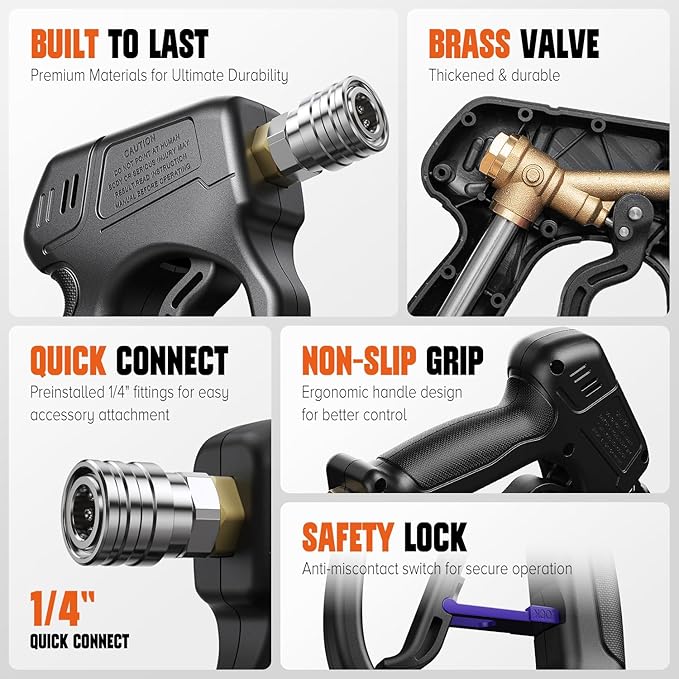Short Pressure Washer Gun, High Pressure Washer Gun 4500 PSI M22-14mm & 3/8" Connect Car Accessories Car Washing Gun Car Detailing Kit with 5 Spray Nozzle, 1/4" Quick Connector Coupler for Foam Cannon