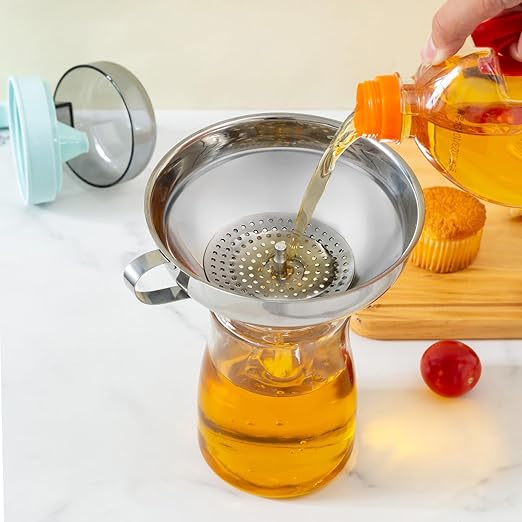 2pcs Canning Funnels for Filling Mason Jars with Strainer, Food Grade Stainless Steel Funnels for Kitchen Use, Metal Wide Mouth Funnel for Mason Jar