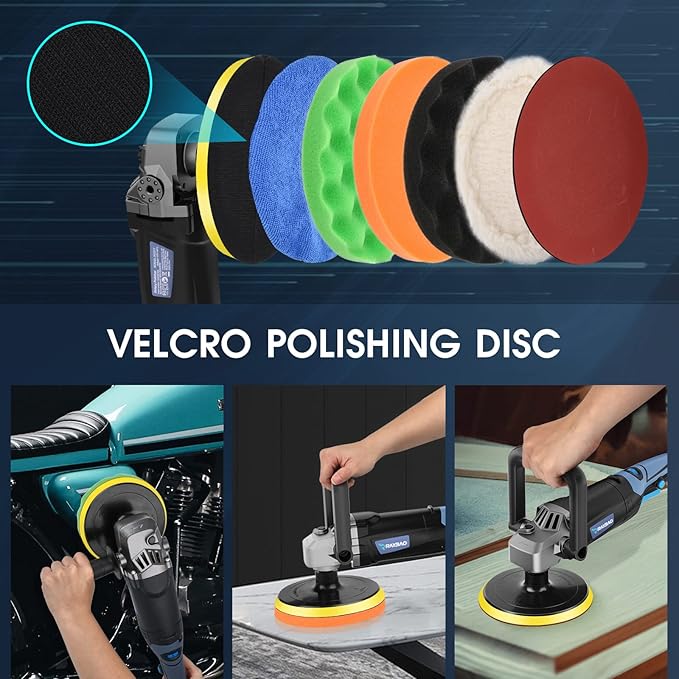 Buffer Polisher, Rotary Buffer 1200W, Car Buffing Kit with Speed 1600-3500RPM, 6inch/7inch Backing Plate, Buffer Polisher for Car Detailing