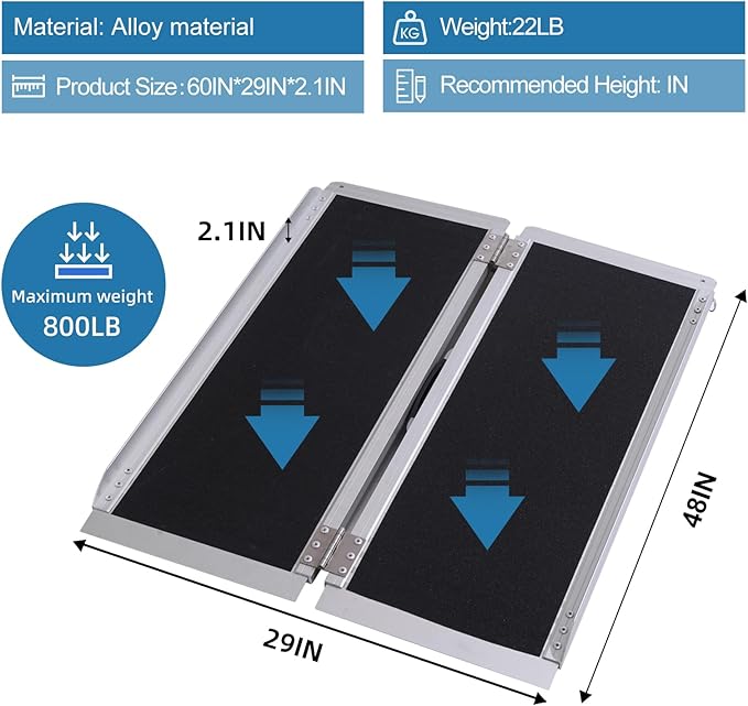 Portable Wheelchair Ramp 4FT,No-Slip Aluminum Folding Handicap Ramp 800 lbs Load Capacaity,Wheel Chair ramp for Home Steps,Stairs,car