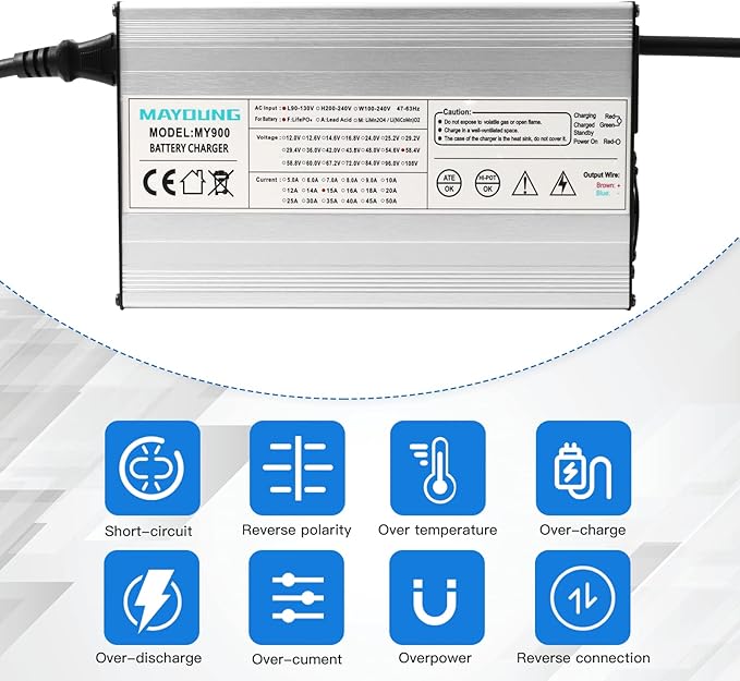 YEWY 29.2V 25A Charger 24V 25A LiFePO4 Battery Charger 90V -130V for 8S 24V 70AH 100AH 120AH 200AH LiFePO4 LFP Battery Pack Charger (29.2V25A Anderson 50A)