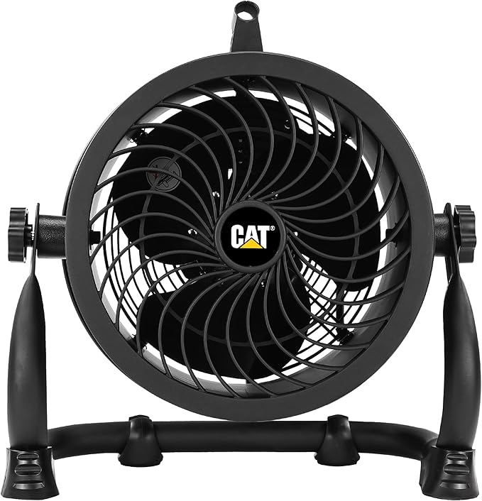 Caterpillar® fan (HVD-9AC) 9”-Blade High-Velocity Drum Fan (Black, 2-in-1): 940 CFM, 4-Speed, 360° Pivoting Head, Dual Ball Bearing Motor with Die-Cast Cover