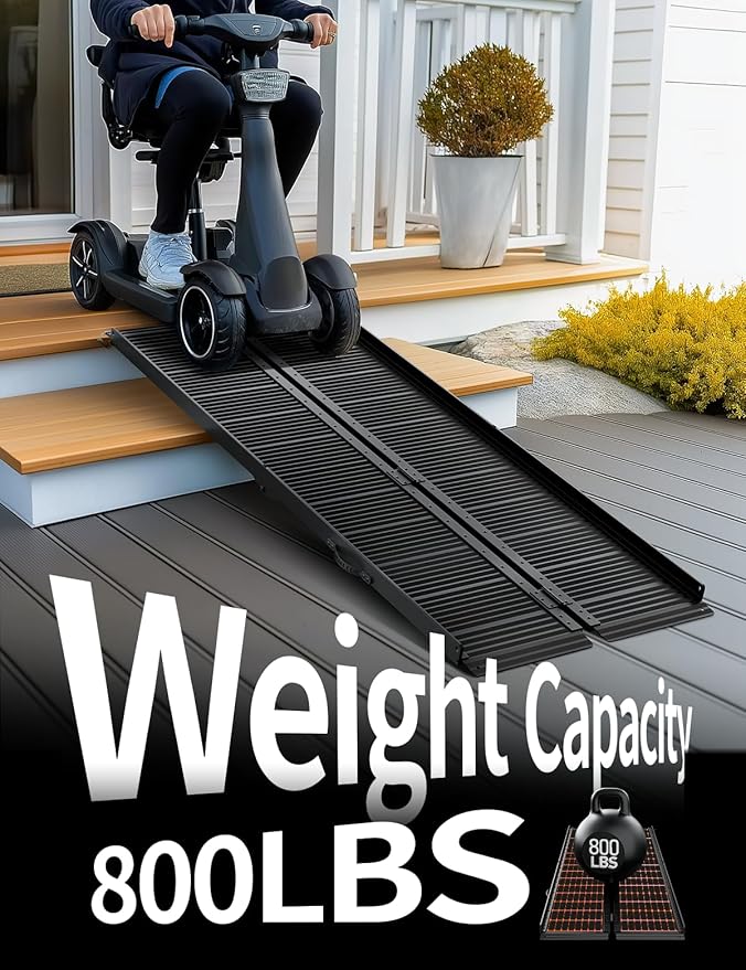 Black Aluminum Ramp 7FT, With Non-Slip Surface Wheelchair Ramp, Folding Portable Wheelchair Ramps for Home Steps,Scooter Ramp for Car, Stairs, Doorways, Curbs, 800 LBS Weight Capacity, 28.3" W x 84" L