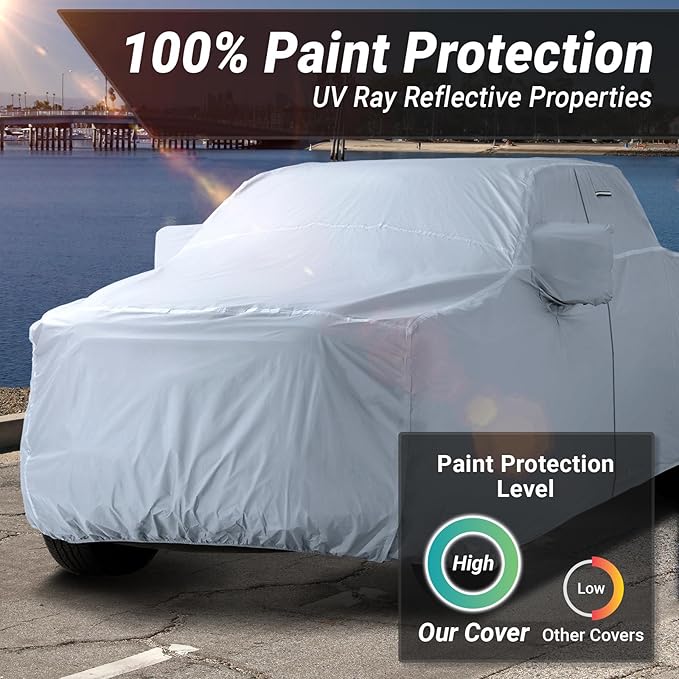 iCarCover 30-Layer Premium Truck Car Cover Waterproof All Weather | Rain Snow UV Protection Full Car Covers | F-150 Super, Ram 1500 Crew, Silverado 150 Double, Sierra 1500, Size T85 (See Size Chart)