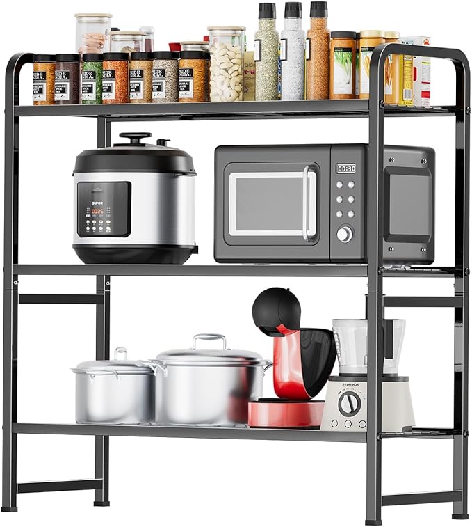 30 Inch Wide Shelving Unit, 3 Tier Wire Storage Rack for Pantry Closet, Stackable, Heavy Duty Metal, Black