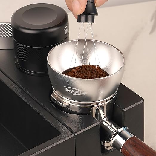 IKAPE Dosing Funnel Set Silver, 51MM Espresso Dosing Ring & Puck Screen Kit Compatible with 51 mm Bottomless Portafilter