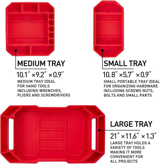 3pcs Large Non-Slip Flexible Silicone Tool Tray, Mechanic Tool Mat, Tool Organizer, Tool Storage, Tool Holder, Grip Mats, No Magnets, Christmas Day Gift for Men, Father’s Day Gift