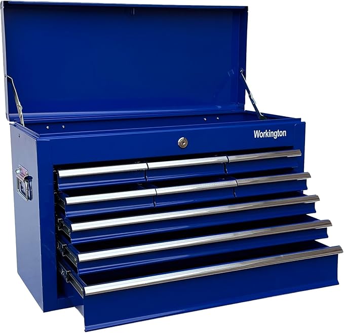 Workington Portable Metal Tool Chest with 9 Drawers, 24" 9-Drawer Tool Chest Cabinet with Ball Bearing Drawer Slides, Steel Tool Storage Box Organizer 4006 Blue