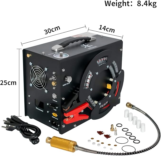 TUXING PCP Air Compressor,4500Psi 30Mpa High Pressure Air Pump, Built-in DC12V/AC120V Power Converter,Auto-Stop,Oil&Water-Free,Paintball and Scuba Tank Compressor Pump(TXES062)