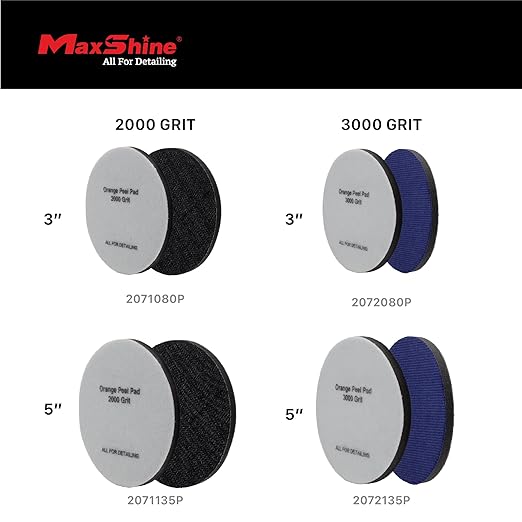 Maxshine 3" Universal 2-Pack 2000 Grit Black Denim Orange Peel Remover Polishing Pads – Hook & Loop for Easy Attachment – Professional Pad for Paint Texture Leveling & Detailing