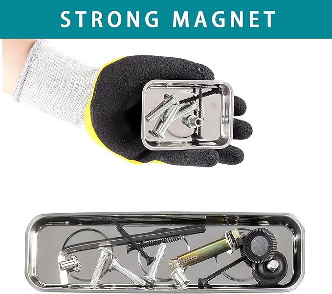 3 Pieces Magnetic Trays Set Stainless Steel Magnet Tool Tray Parts Holder for Screws, Sockets, Bolts, Pins, Mechanic's and Automotive