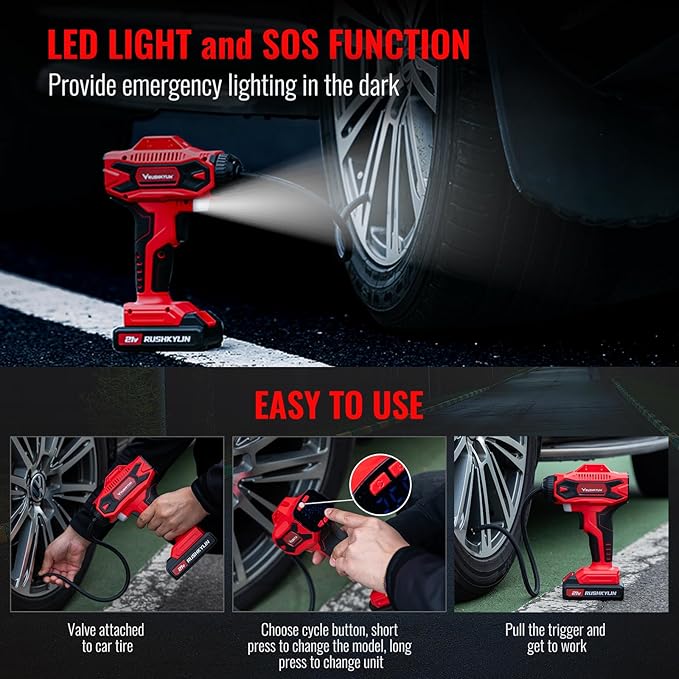 Cordless Tire Inflator Portable Air Compressor, 160PSI Air Pump with 21V Rechargeable Battery Powered, Digital Pressure Gauge, Built in LED Lights, Handheld Air Compressor For Cars