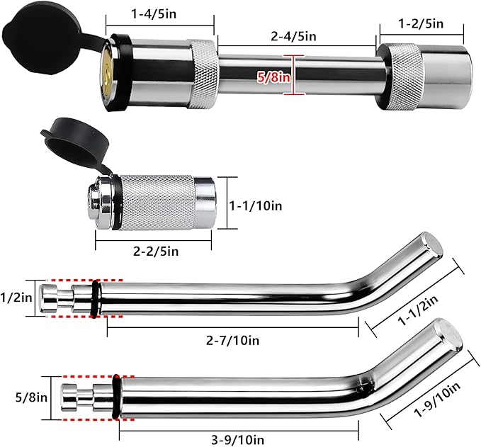 Funmit Trailer Hitch Security Lock Set Including Black U-Shaped Universal Ball Hitch Lock #72783, 1/2" and 5/8" Receiver Hitch Pin Lock, Trailer Hitch Lock Coupler Locking Pin, Share The Same 2 Keys