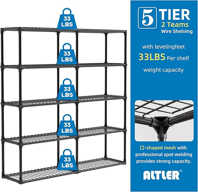 ALTLER 5x2-Shelf Shelving Unit Heavy Duty Standing Storage Shelf Units for Laundry Bathroom Kitchen Pantry Closet