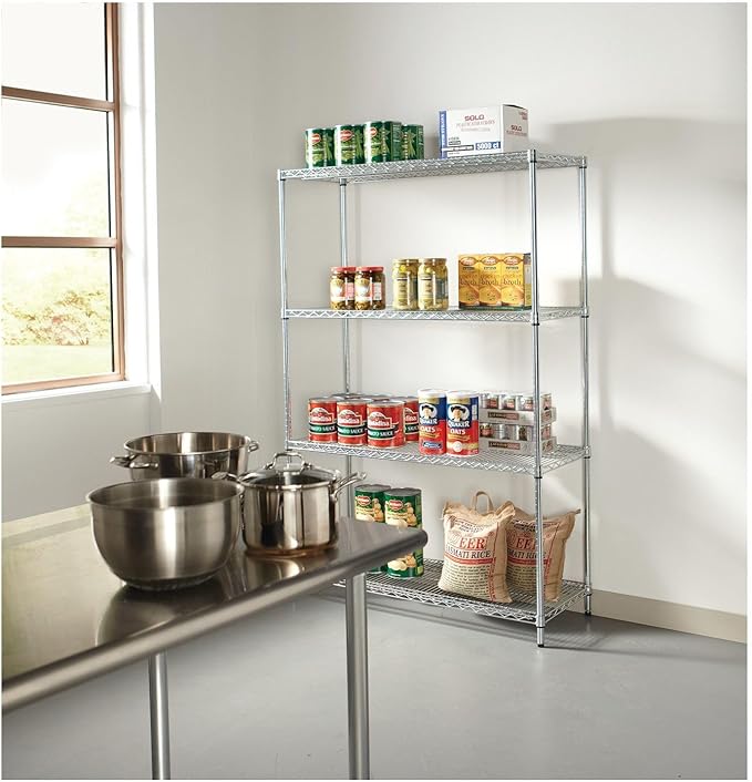 Alera ALE Industrial Heavy-Duty Wire Shelving Starter Kit, 4-Shelf, 48w x 18d x 72h, Silver