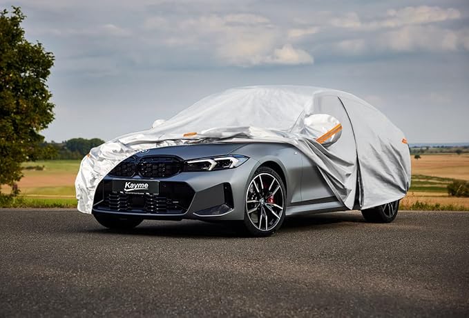 Kayme 6 Layers Car Cover Custom Fit for BMW 3 Series 320i 325i 328i 330i 335i (2013-2025) Waterproof All Weather for Automobiles, Outdoor Full Cover Rain Sun UV Protection.Silver
