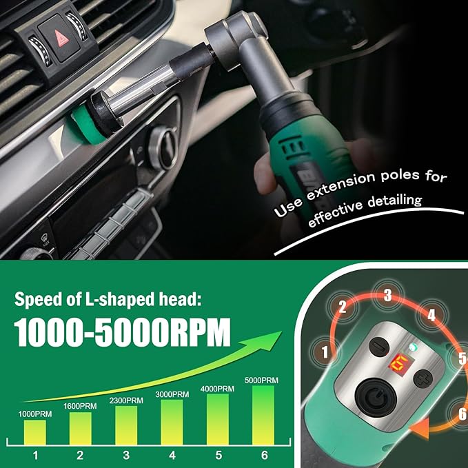 BATOCA S6 Mini Polisher Cordless Polisher for Car Detailing, 1x2.0Ah Battery, 0mm Rotary Polisher Car Buffer,1 Inch Micro Polisher with 6 Variable Speed 1000-5000 RPM for Car Polishing,Cleaning