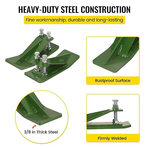 2Pcs Tractor Bucket Protector, Skid Edge Guard - Double Lock Nuts & Bolts, 4.5" Width Green Steel Plate, Universal Fit for 60" to 72" Loaders, for Snow Removal, Gravel, Leaves Spreading