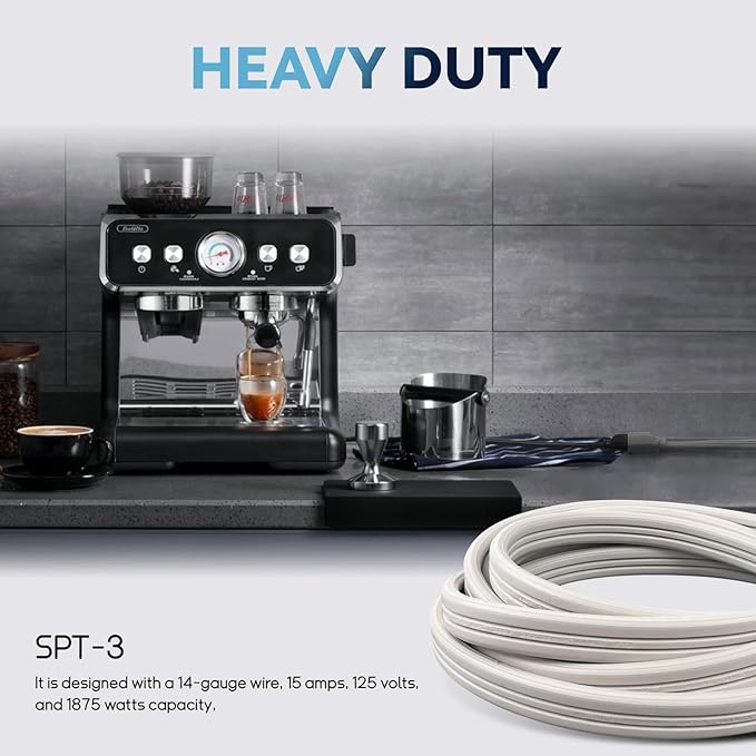 EP 3 Ft Heavy Duty Appliance Extension Cord - 14 Gauge 3 Prong SPT-3 Cable Wire, Ideal for Air Conditioners, Refrigerators, and Major Appliances - Indoor Use, White