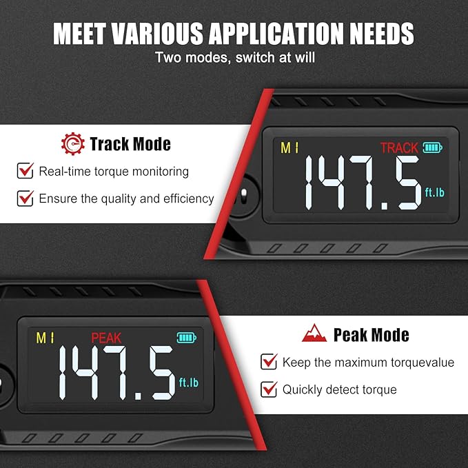VANPO 1/2-Inch Digital Torque Wrench, 7.38–147.5 ft-lb/10–200 Nm, ±2% Accuracy, Electronic Torque Wrench with LCD Display, Audible & Vibration Alert, Easy Battery Access, for Automotive Maintenance