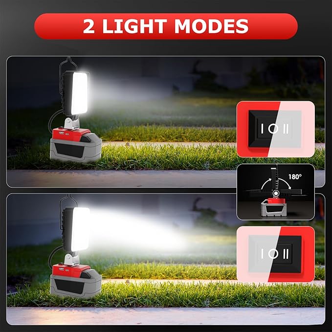 2 Pcs Cordless LED Work Light for Milwaukee m18 18v Battery, 132W 13200LM Battery Light for Milwaukee 18v Tools, Fathers Day Gift,Flood Lighting with USB & Type-C Charging Port,Low Voltage Protection