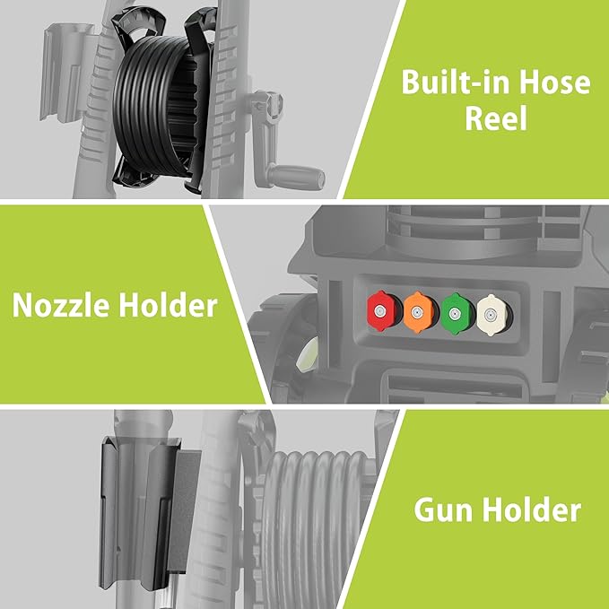 5000 Max Adjustable PSI Pressure Washer,2.5 Max GPM Power Washer with 33 FT Retractable Hose Reel, Stainless Steel Lance, 500ml Foam Cannon, 4-Nozzle Set, Washer for Cars, Fences, Patios