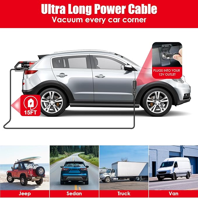 Viewsun 17PCS Car Cleaning Kit, Red Car Interior Detailing Kit with High Power Handheld Vacuum, Detailing Brush Set, Windshield Cleaner, Cleaning Gel, Complete Auto Accessories for Women Girls Gift