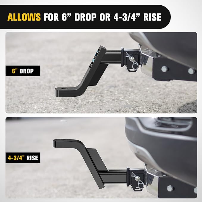 Nilight Trailer Hitch Ball Mount with 5/8" Hitch Pin Clip Fits 2 Inch Receiver Square 7500 lbs 6" Drop 4-3/4” Rise 1” Hole Gloss Black Powder Coat