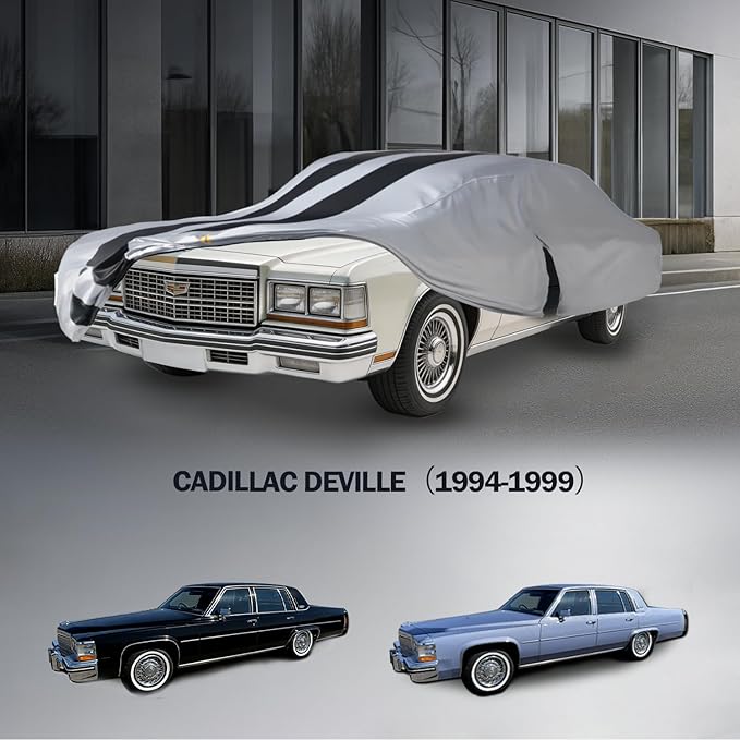 Multi-Layer Car Cover Custom Fit for Cadillac DeVille(1994-199), 100% Waterproof All Weather for Automobiles, Gift with Towel, Heavy Duty Car Covers for Rain Sun UV Protection with Door Zipper.