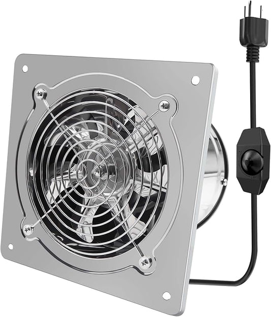6 Inch Exhaust Fan with Speed Controller,235CFM Kitchen Exhaust Fan with Damper, 110V 40W Wall Ventilation Fan, Stainless Steel Extractor Fan for Window, Basement, Bathroom(6-inch Silver)