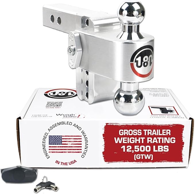 Weigh Safe Adjustable Trailer Hitch Ball Mount - 4" Adjustable Drop Hitch for 2" Receiver - Premium Heavy Duty Aluminum Trailer Tow Hitch w/Chrome Plated Tow Balls (2" & 2 5/16") - 12,500 lbs GTW