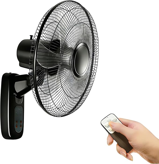 Aottop 16 inch Wall Mount Fan with Remote Control - 3-Speed and 3 Modes, Timer Function, Adjustable Head, Oscillating Fan for Home and Office - Black