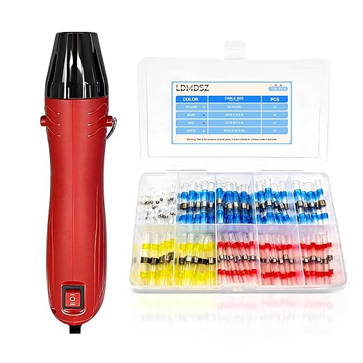 120PCS Solder Seal Wire Connectors Kit with Dual Temp Heat Gun, Heat Shrink Solder Butt Connectors Waterproof Electrical Terminals for Automotive Marine Boat RV Wiring Repair (120, RED)