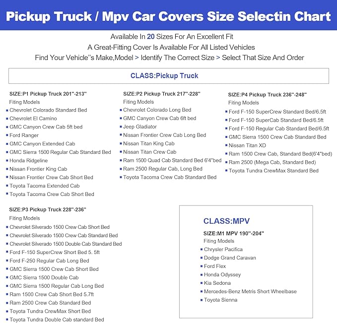 Waterproof Truck Cover Compatible with F-150/ram 1500/2500/Tundra/Titan XD/Sierra 1500 All-Weather Protection,236"-248" Truck PEVA Car Cover with Zipper Door