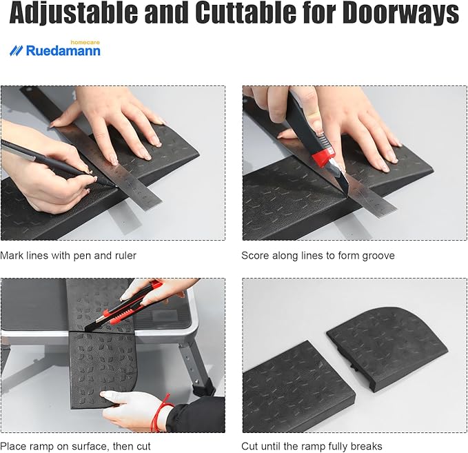 Ruedamann 1" Rise Rubber Threshold Ramp, 42.9" Wide Wheelchair Ramp, 2200 Lbs Capacity, Entry Ramp with Non-Slip Surface, for Wheelchairs, Scooter, Power Chairs, Driveways, Curb