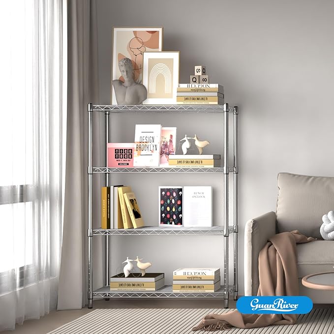 Guan River 4-Shelf Adjustable Metal Shelf Wire Shelving Unit Storage Rack Display Shelf for Office,Kitchen,Bedroom,Bathroom,Laundry,Pantry Basement,Garage(Chrome,36" L x 14" W x 54" H)