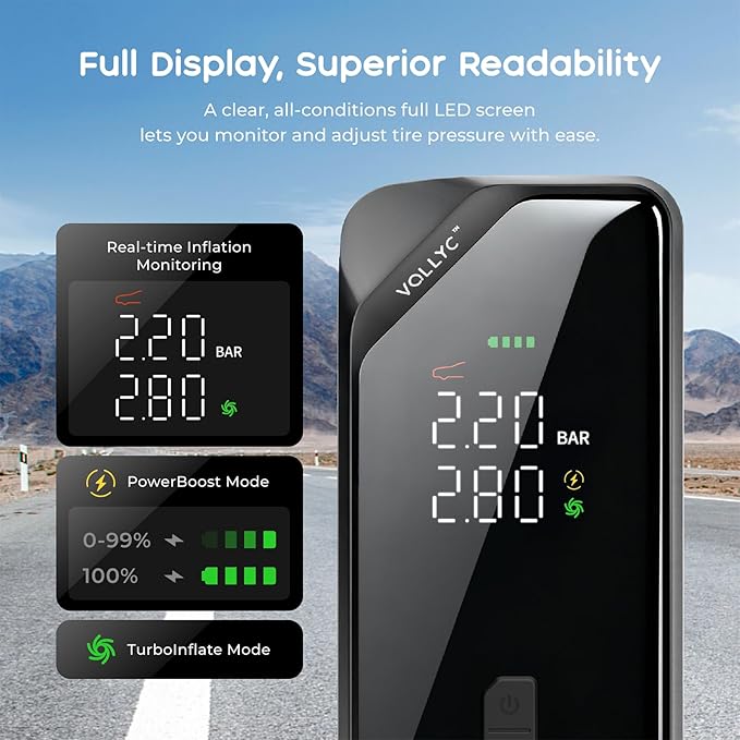 Car Tire Inflator Portable Air Compressor–150 PSI Tire Pump for Car Tires, Electric Bike Tire Pump, Cordless Bike Pump with Digital Pressure Gauge, 4 Preset Modes for Car Bike Motorcycle Balls