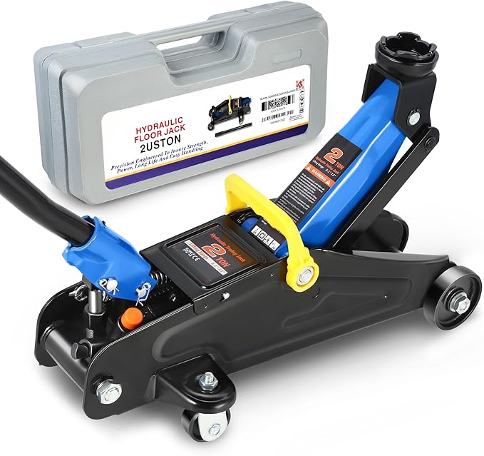 PM PERFORMOTOR Low Profile Hydraulic Trolley Service/Floor Jack, 2 Ton (4000 lbs) Capacity, Lifting Range 5.1"-13",Blue,PM-TOL-FJ20-BL