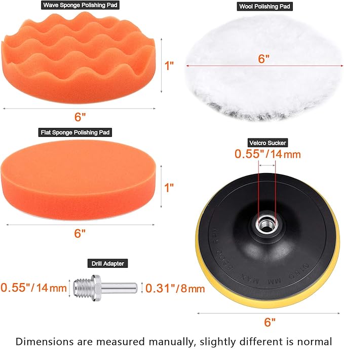 6 Inch Buffing and Polishing Pad Kit 11 PCS with Drill Adapter