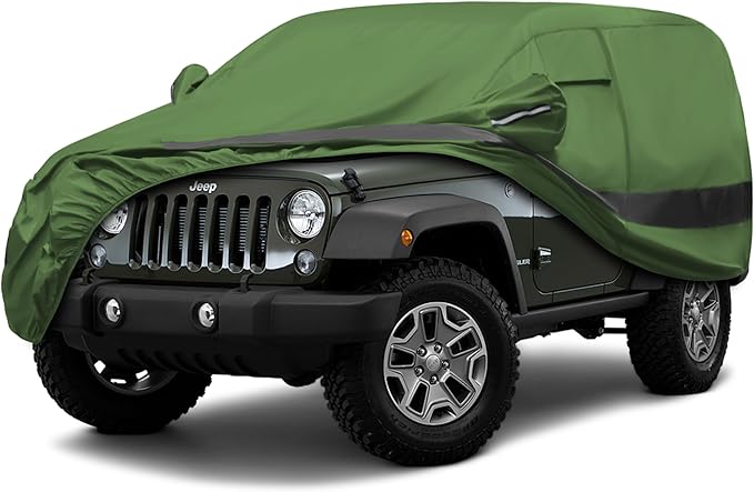 Heavy Duty Outdoor Car Cover Compatible with 2007-2026 Jeep Wrangler 2 Door,Waterproof All Weather for Automobiles, Outdoor Full Cover Rain Sun UV Protection with Zipper Cotton