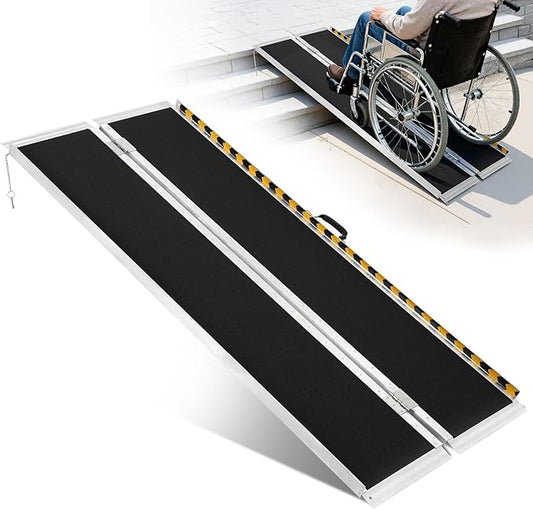 6FT Aluminum Folding Wheelchair Ramp - Heavy Duty 800 lbs Capacity, Portable Ramp for Cars, Stairs, Doorways, Scooters & Home Steps with Non-Slip Surface