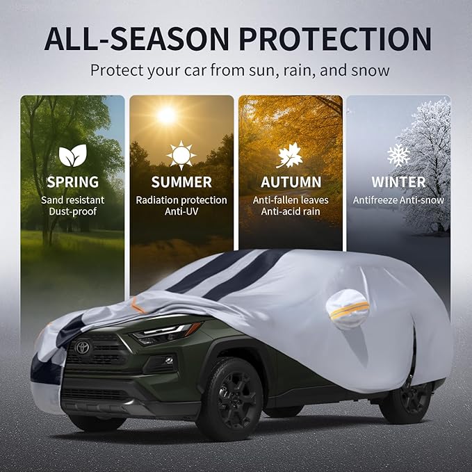 Multi-Layer Car Cover Custom Fit for Toyota RAV4(2005-2026), 100% Waterproof All Weather for Automobiles, Gift with Towel, Heavy Duty Car Covers for Rain Sun UV Protection with Door Zipper