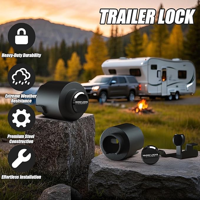 2-5/16" Heavy Duty Trailer Hitch Lock - Ball Coupler&Safety Chains Anti-Theft,Travel RV/Pop-Up Camper/Boat/Truck/Motorcycle/ATV/UTV/Flatbed/Cargo/Dump/Utility Trailer Tongue Lock Secure Design