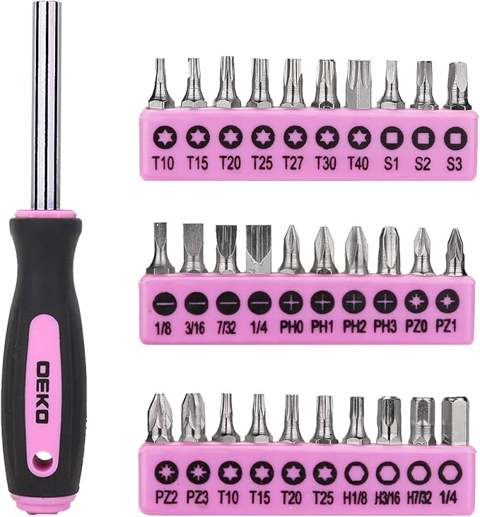 DEKO Pink Tool Set 110 Piece Household Tool Kit,Ladies Portable Tool Set with Easy Carrying Pouch, Perfect for DIY Projects, Home Maintenance